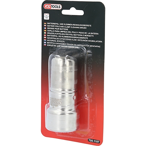 Batteriepol- und Klemmen-Reinigungsbürste in Blisterverpackung.